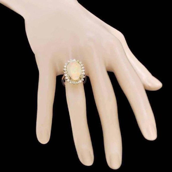 7.00 Ct Australian Opal & Diamond 14KY Gold Ring - Picture 3 of 3